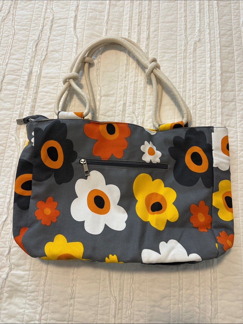 Floral Canvas Tote Bag in Gray, Yellow, Orange, White